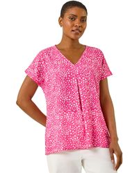 Roman - Spot Print V-Neck Pleat Front Top - Lyst
