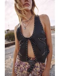 Nasty Gal - Faux Leather Studded Tie Front Vest - Lyst