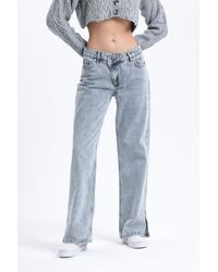 Hiccup - Mid Rise Slit Straight Leg Jeans With A Belt Detail - Lyst