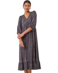 Roman - Animal Print Lace Trim Stretch Dress - Lyst