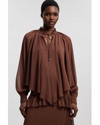 Karen Millen - Crinkle Chiffon Cape Woven Blouse - Lyst