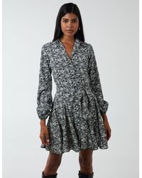 Blue Vanilla - Shirt Mini Dress With Godet Hem & Tie - Lyst