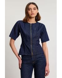 Karen Millen - Denim Zip Up Top - Lyst