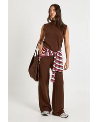 Boohoo - Split Neck Collar Super Soft Knitted Tank And Straight Leg Trouser Co-Ord - Lyst