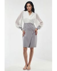 Msn-Collection - V-Neck Midi Dress With Button Detail - Lyst