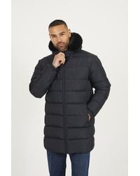 Brave Soul - Longline Padded Jacket With Faux Fur Trim Hood - Lyst