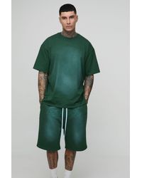 BoohooMAN - Tall Ofcl Applique Spray Wash T-Shirt & Oversized Drop Crotch Short Set - Lyst