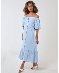 Blue Vanilla - Bardot Button Through Midi Dress - Lyst