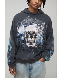 BoohooMAN - Oversized Premium Bhm Skull Acid Wash Printed Hoodie Cotton - Lyst