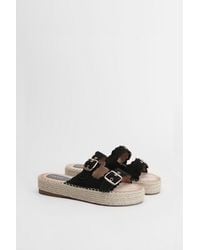 Oasis - Bridget Faux Suede Scallop Detail Buckle Footbed Sandals - Lyst