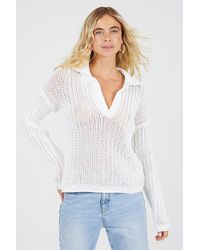 Brave Soul - Collared V-Neck Open Mesh Knit Jumper - Lyst