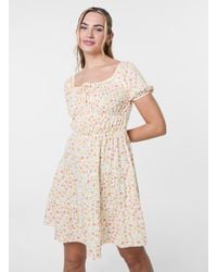 Pink Vanilla - Ditsy Puff Sleeve Tiered Mini Dress - Lyst