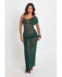 Boohoo - Sheer Mesh Plunge Split Detail Maxi Beach Dress - Lyst