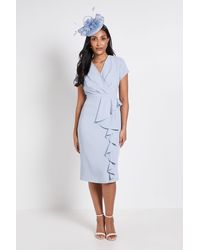 Wallis - Petite Tailored Crepe Ruffle Pencil Dress - Lyst