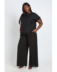 Boohoo - Plus Linen Elasticated Waist Wide Leg Trousers - Lyst