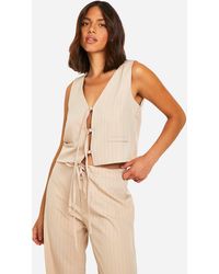 Boohoo - Pinstripe Tie Front Tailored Waistcoat - Lyst