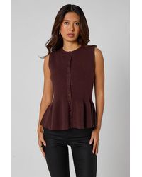 Urban Bliss - Chocolate Peplum Button Front Vest - Lyst