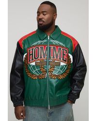 BoohooMAN - Plus Oversized Fit Homme Applique Pu Collared Bomber Jacket - Lyst
