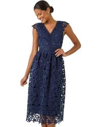 Roman - Premium Crochet Lace Midi Dress - Lyst