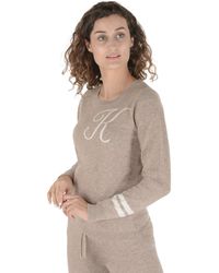 Crown of Edinburgh Cashmere - Kroon Van Edinburgh Kasjmier Dames Beige Kasjmier Trui Met Geborduurde R - Lyst