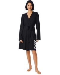 DKNY - Cotton Logo Short Robe - Lyst