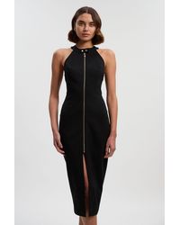 Karen Millen - Ponte Halter Neck Front Zip Trim Midi Dress - Lyst