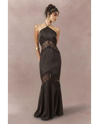 Boohoo - Satin & Lace Strappy Halterneck Maxi Slip Dress - Lyst