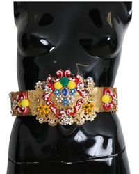 Dolce & Gabbana - Embellished Floral Crystal Wide Waist Carretto Belt Nylon - Lyst