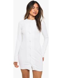 Boohoo - Rib Button Down Mini Dress - Lyst