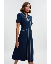 Karen Millen - Petite Tailored Crepe Tipped Midi Shirt Dress - Lyst