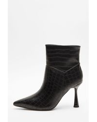 Quiz - Wide Fit Faux Leather Heeled Boots - Lyst