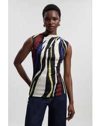 Karen Millen - Abstract Zebra Print Asymmetric Neck Sleeveless Crepe Top - Lyst
