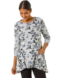 Roman - Floral Print Pocket Detail Tunic Stretch Top - Lyst