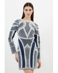 Karen Millen - Embellished Pearl Long Sleeve Mini Dress - Lyst