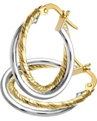 DIAMANT L'ÉTERNEL - 9ct Geel Goud Met Witgouden Diamantgeslepen Oorringen Met Een Diameter Van 15 Mm - Lyst