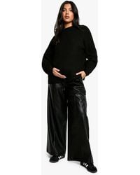 Boohoo - Maternity Elasticated Waist Pu Wide Leg Jogger - Lyst