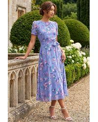 Roman - Mini Floral Pleat Neck Dress - Lyst
