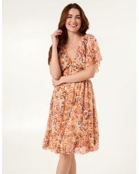 Blue Vanilla - V Neck Shirred Waist Mini Dress - Lyst