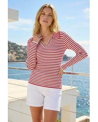 Roman - Stripe Collar Peplum Knit Top - Lyst
