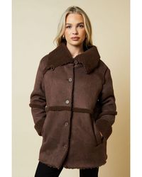 Dorothy Perkins - Petite Suede Shearling Longline Coat - Lyst