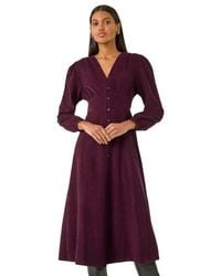Roman - Corduroy Button Through Midi Dress - Lyst