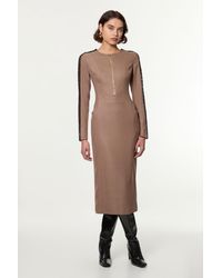Karen Millen - Tall Tailored Twill Lace Mix Zip Front Midi Dress - Lyst