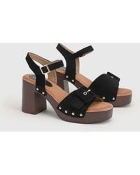 Oasis - Regina Faux Suede Buckle Detail High Block Heel Platform Sandals - Lyst