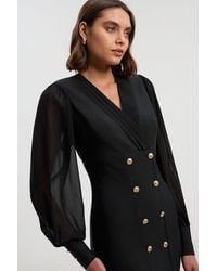 Karen Millen - Figure Form Woven Mix Military Button Blazer Knit Mini Dress - Lyst