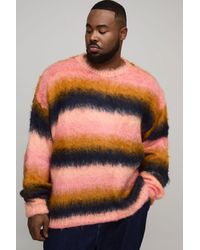 BoohooMAN - Plus Boxy Oversized Brushed Stripe Knitted Jumper - Lyst