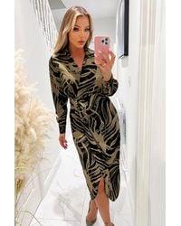 AX Paris - And Khaki Print Wrap Collared Midi Dress - Lyst