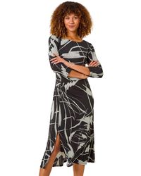 Roman - Abstract Side Ruched Midi Dress - Lyst