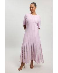 Karen Millen - Plus Size Viscose Blend Filament Full Skirt Knit Short Sleeve Midi Dress - Lyst