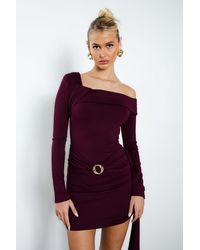 Boohoo - Trim Detail Asymmetric Long Sleeve Mini Dress - Lyst
