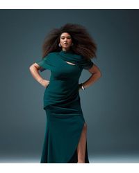 ASOS - Design Draped Mesh Shoulder Pad Premium Maxi Dress - Lyst